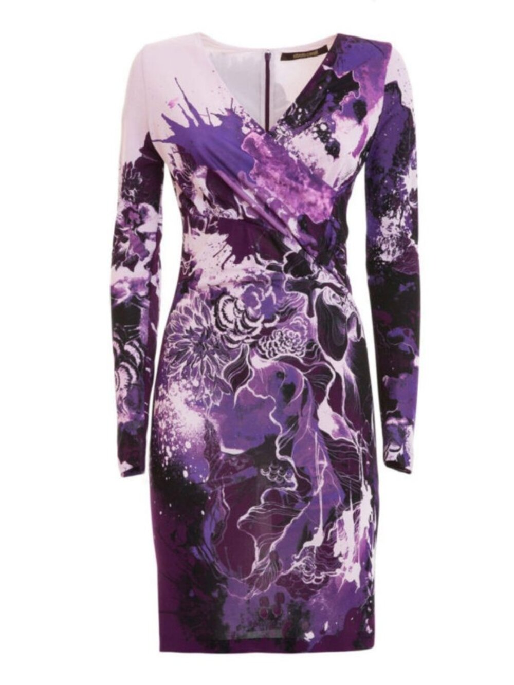 Roberto Cavalli Kimono Floral Jersey Dress Purple White Size IT 40 / Small